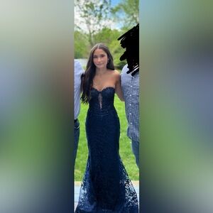 Navy Blue Sherri hill 56160 Strapless prom Dress